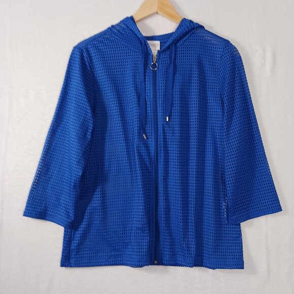 Chico's, Weekends by Chico's, S, cobalt Blue Mesh, Zip, Hooded 3/4 Sleeve Jacket - Picture 4 of 16